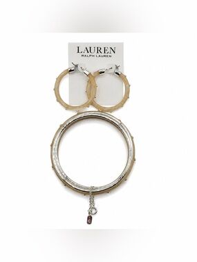 Lauren Ralph Lauren Hoop Earrings & Bangle Bracelet Set Neutral Resin Silver